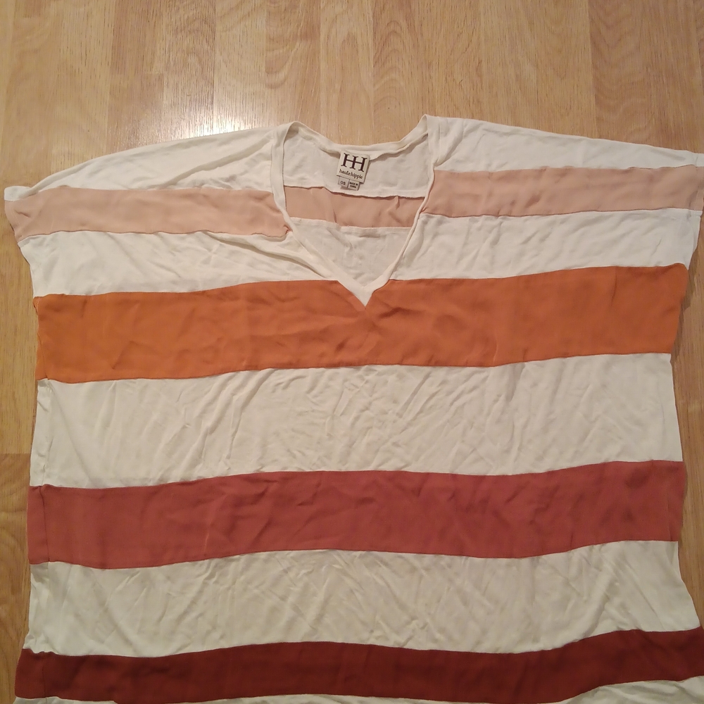 Haute Hippie Multicolor Striped V-Neck Top/ Oversize